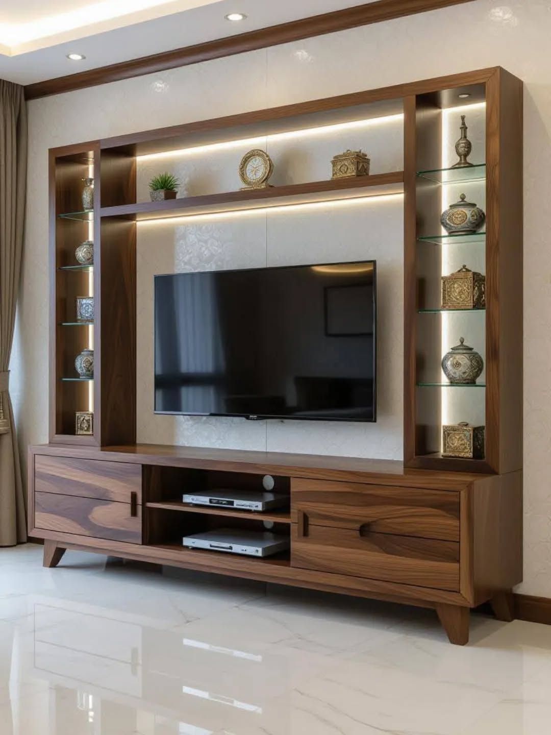 Custom wooden TV unit by WoodKarigari